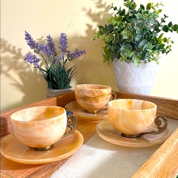 Other - Vintage Italian Onyx Demitasse Expresso Cup And Saucer Set (6 piece set)